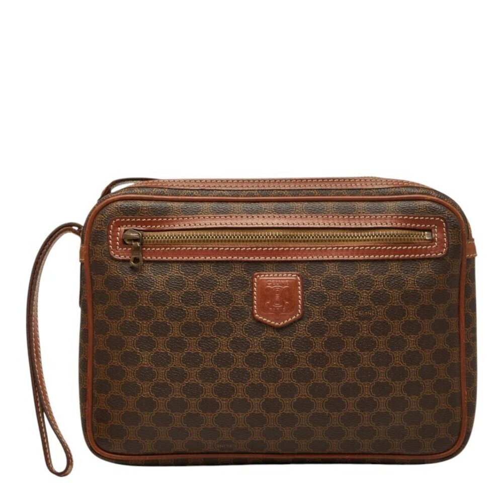 Celine Macadam Clutch Bag Shoulder Brown Leather